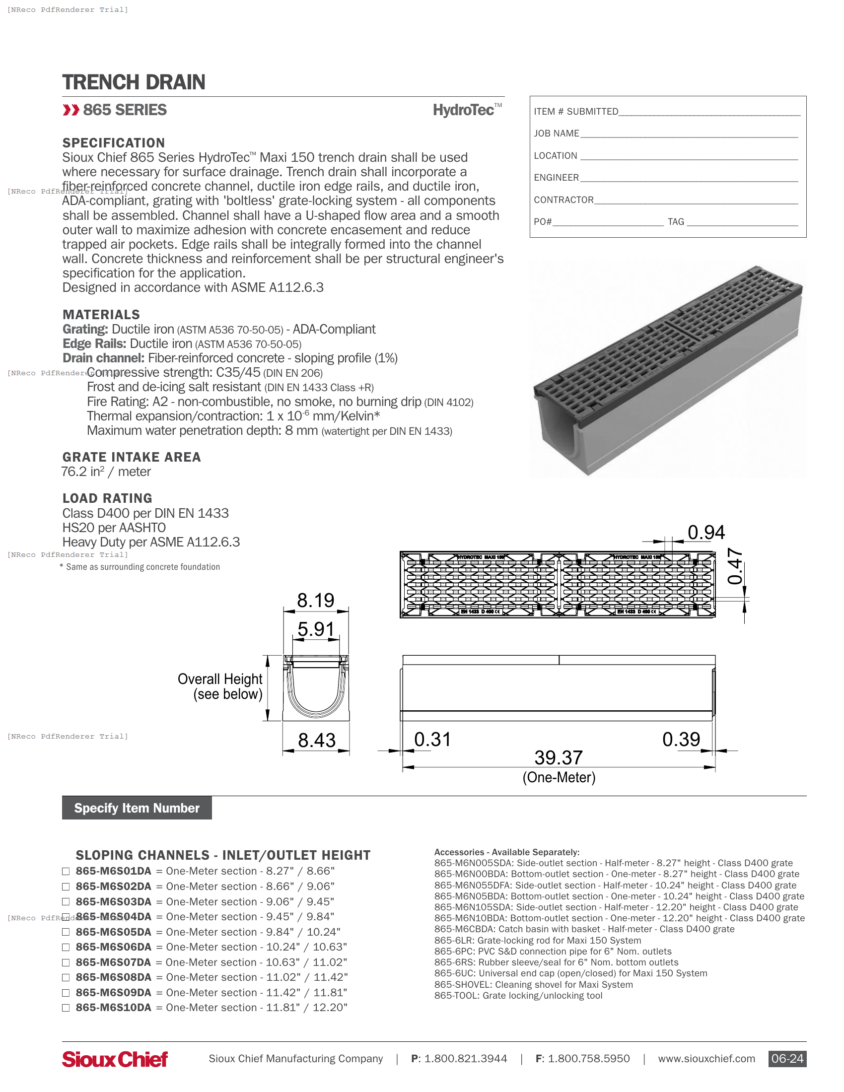 865 SERIES - HYDROTEC MAXI 150 CLASS D400 SLOPING - SPEC SHEET.PDF Specification Document